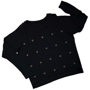 Lovely Grommets Women's Black LS Pullover Top